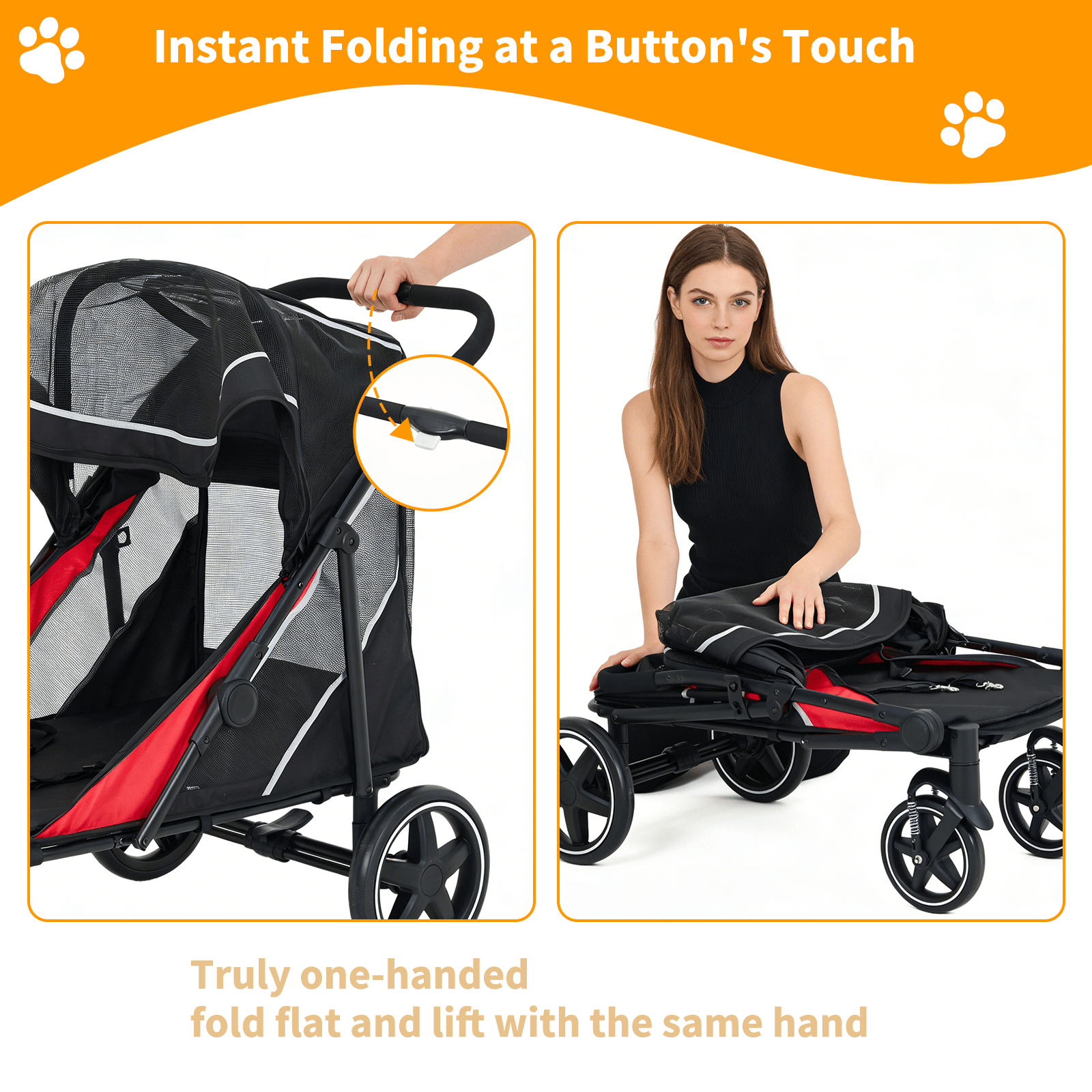 All Terrain Pet Stroller For Medium And Large Dogs Up To 130 Lbs -hand Fold Dual Entry Wagon Cart