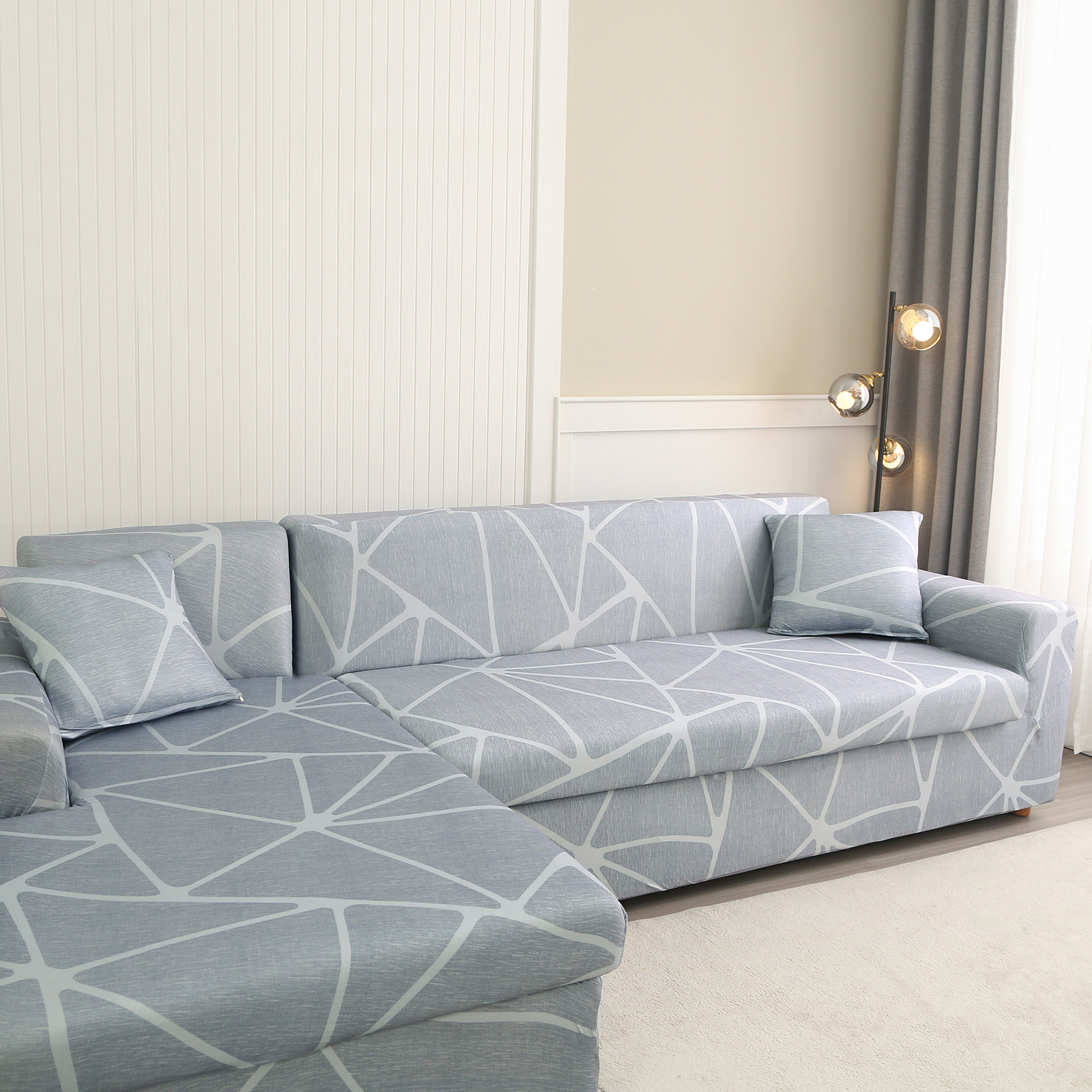 TEMU Luxury Milk Velvet 5d Printed L-shaped Sofa Cover For 3+3 Seat, With 2 Pillowcases - Soft, Durable, Elegant Lounge Protector, Perfect For Living