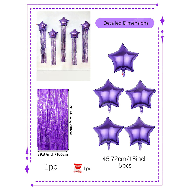 Image of 7pcs Star Balloon And Tassel Garland Set With Adhesive Dots, Suitable For Birthday Parties, Weddings, Anniversaries, Event Celebration Decorations, Shower Parties, And Party Decor, In Multiple Colors