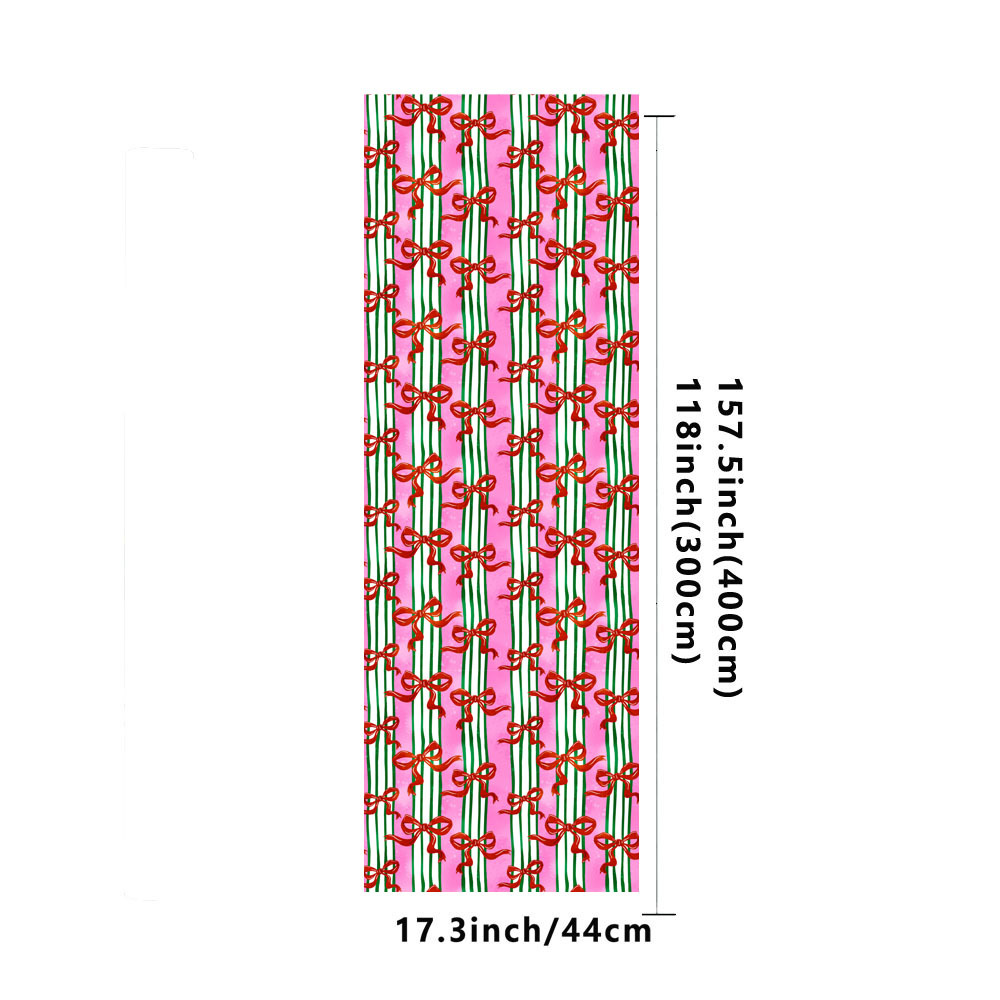 TEMU 1 Roll Of Christmas Wrapping Paper Bow And Rose-pink Stripes For Christmas Gift-giving, Wrapping Birthday, Holiday Decorations, And Party