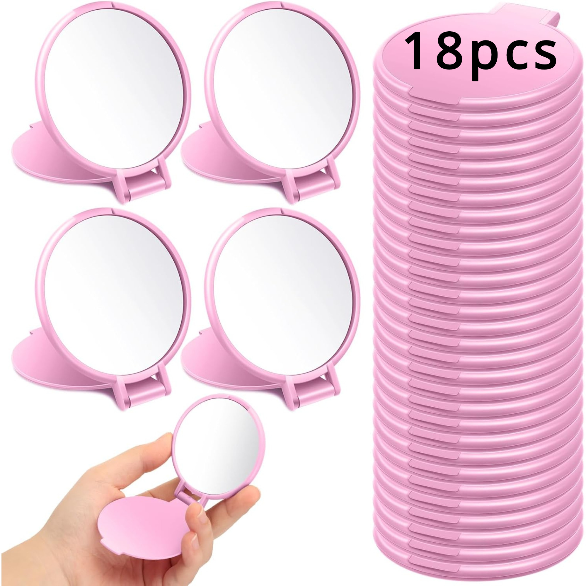 18/26pcs Round Mirror Compact Mirror Mini Folding Mirror Portable Round Mirror Makeup Mirror, Suitable For Women' Travel Use (pink, 18/26pcs)