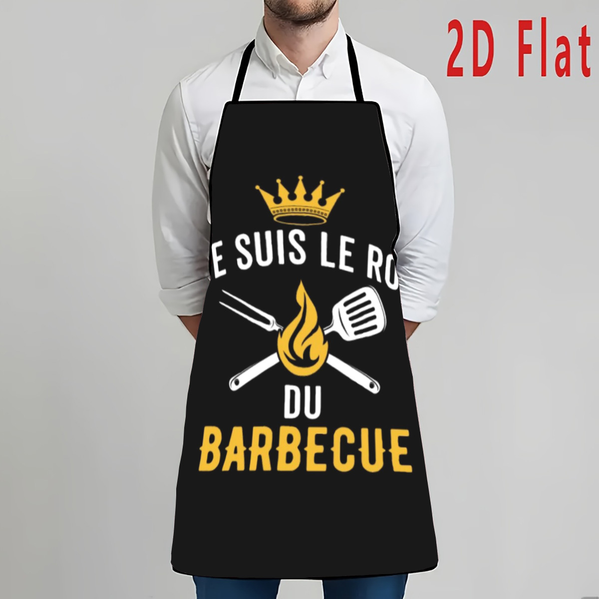 TEMU Tablier 1 pièce plat 2D avec motif imprimé " le roi du barbecue", durable et facile à nettoyer, ceinture réglable, disponible en tailles : 23,6