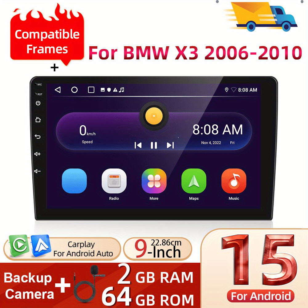 Image of [2g+64g] 15 For X3 2006-2010 (frame Included) Double Din Car Stereo With Auto, Podofo 9 Inch Touch Screen 2 Din Car Radio With , Gps Navi Wifi/ Fm/ Rds Usb/ Swc+backup Camera+mic