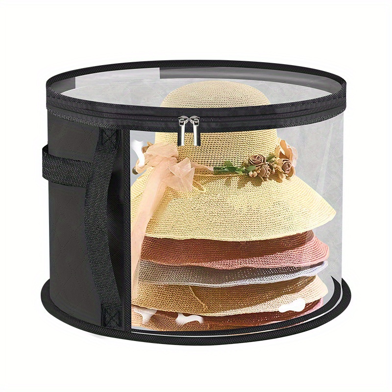 TEMU Extra Large Clear Hat Storage Box Organizer, Stores 7 Hats, Unisex Travel-friendly With Handles, Portable Denim Hat Carrier For Baseball Caps,