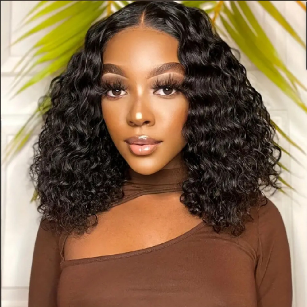 14 water wave lace front curly bob wig for women soft natural looking long lasting style 4x4 lace area high quality synthetic fibers casual or special occasions synthetic lace front wig details 4
