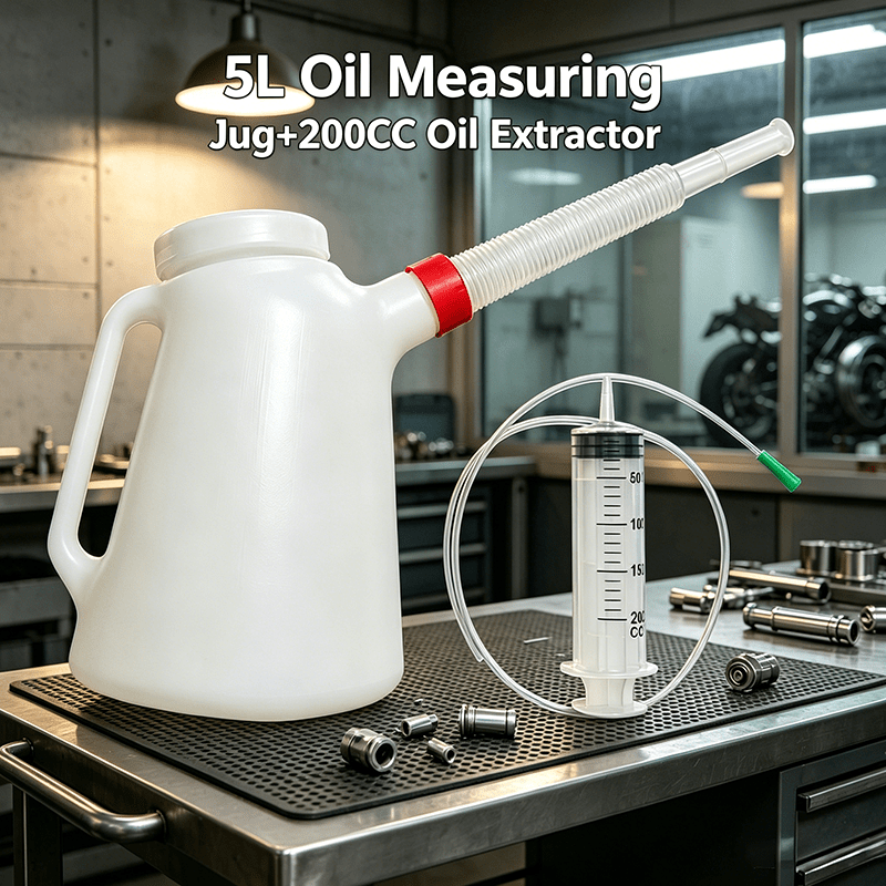 TEMU 2pcs Upgraded Set: Long-spout Oil Measuring Jug And 200cc Manual Oil Extractor Pump With 1m Tube. Anti-overflow Design, Sturdy & Durable,