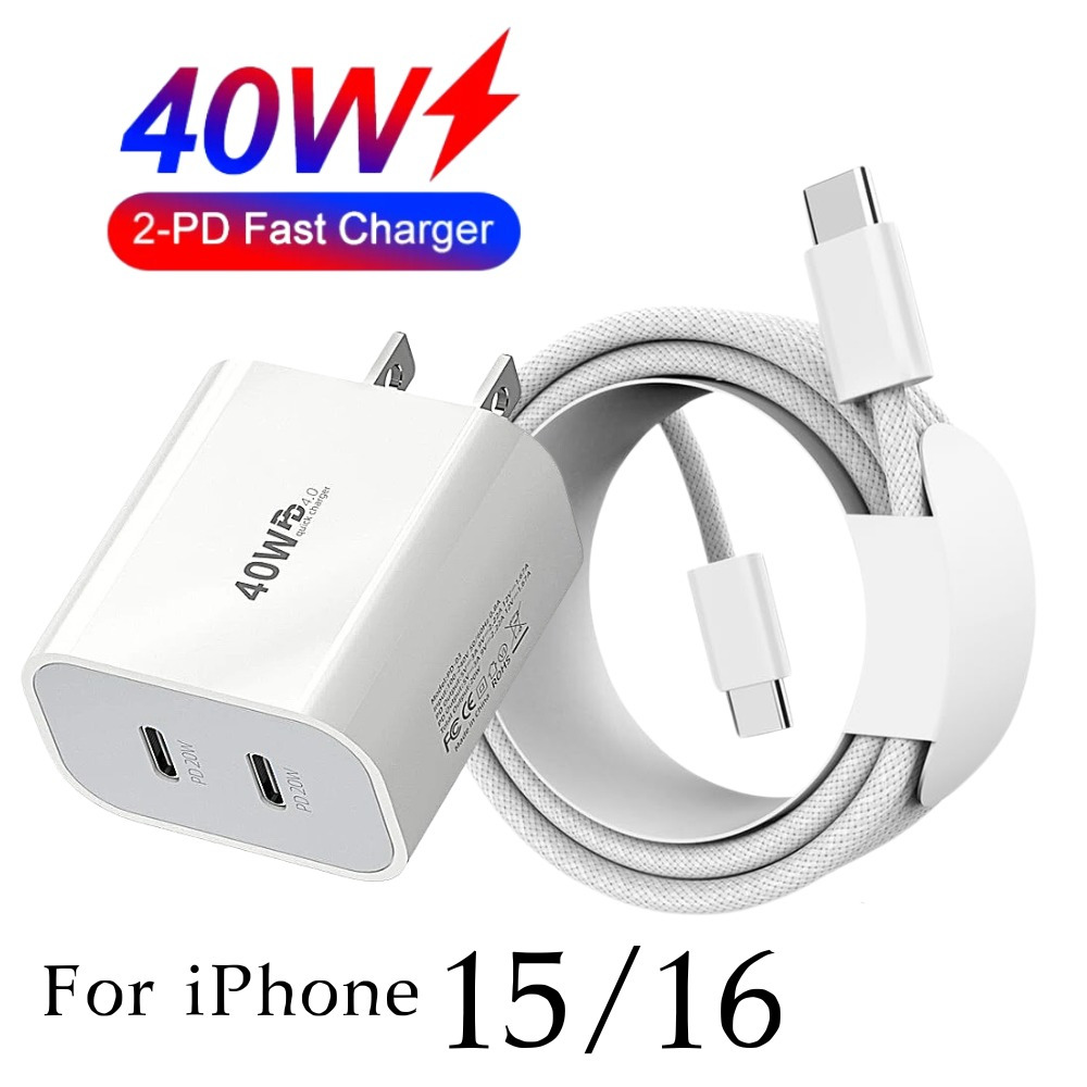 

1pc Fastfish 40w 2-pd Usb-c Fast Charger Adapter, 6ft Cable, Us Plug, 110v/220v Compatible, Power Supply For Iphone 15/16, , Samsung, Xiaomi - No Battery, Charging