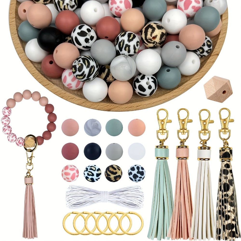 117pcs Silicone Bead Kit - Assorted Styles & Shapes for DIY Keychains, Bag Charms & Jewelry Crafting Supplies