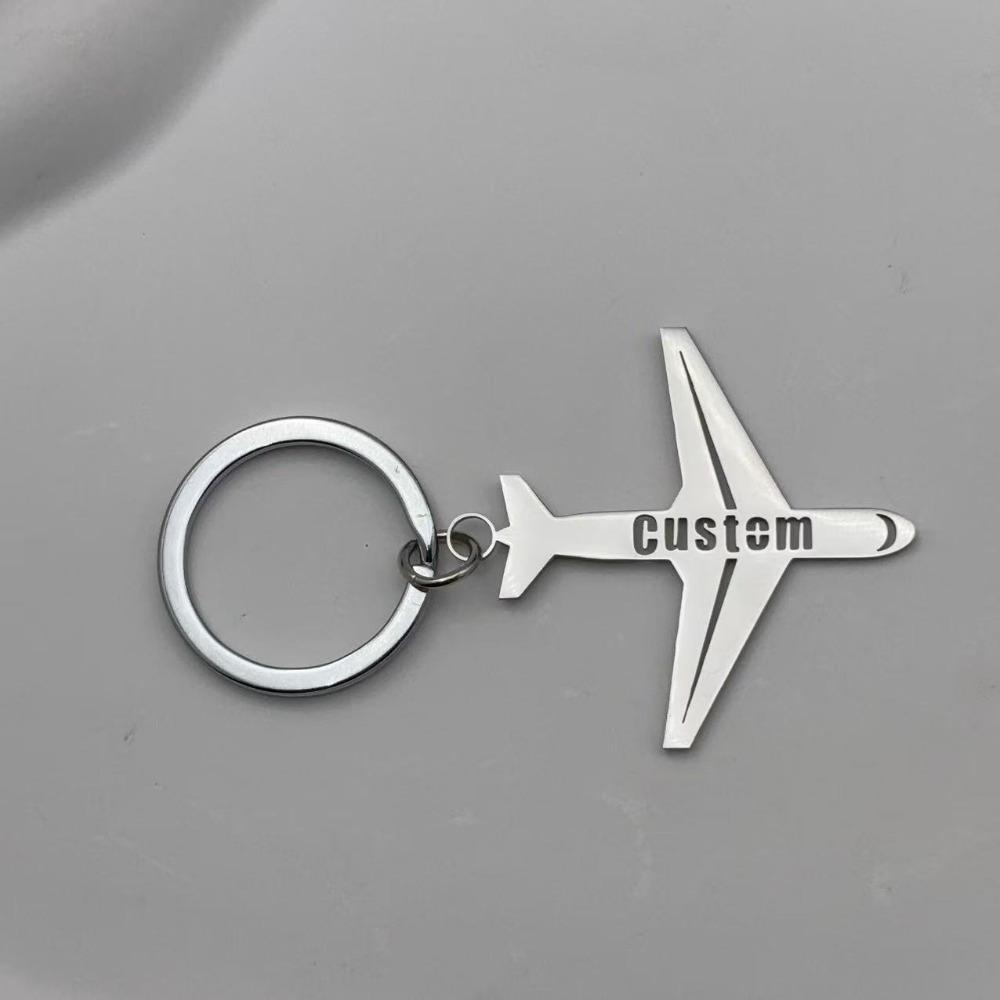 TEMU 304 Custom Personalized Laser-cut Stainless Steel Keychain, No-chain Keychain, Personalized Airplane-shaped Backpack Charm, Suitable For Bags,