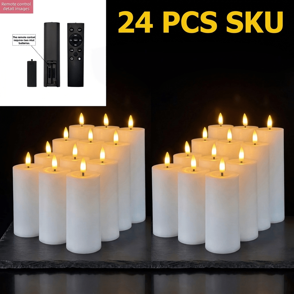 Image of 24pcs Wax-free Surface Led Candle Set With 2/4/6/8-hour Timer Function, Ambient Lighting For Christmas, Halloween, Couple Anniversaries, Proposals And Other Occasions - Batteries Not Included