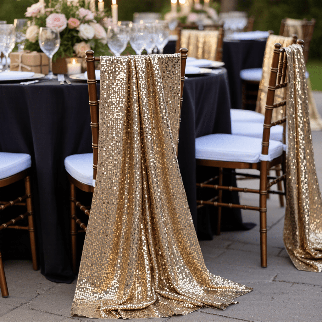 TEMU 1pc, Shimmering Golden Sequined Party Tablecloth Table Flag Decoration And 4pcs Self-adhesive Stickers, Golden Glitter Rectangular Table Flag