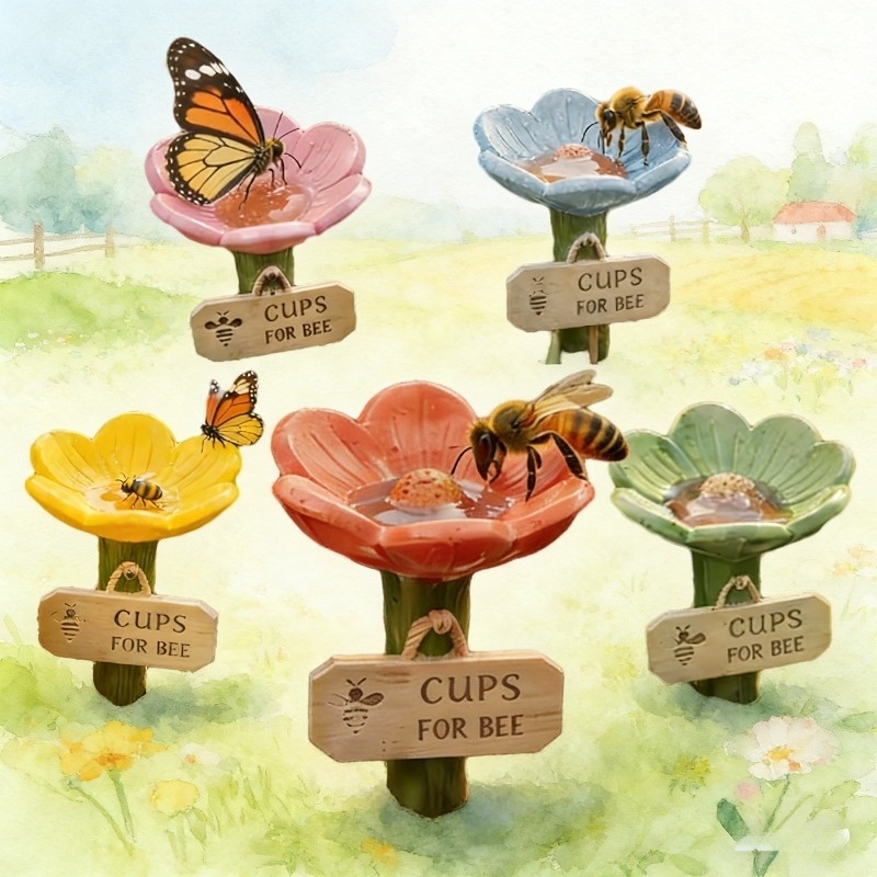E-shop [3D] Set aus 3 blütenförmigen Bienen-Tränkstationen für den Garten, mit Blumenmuster, ideal für Bestäuber im Freien