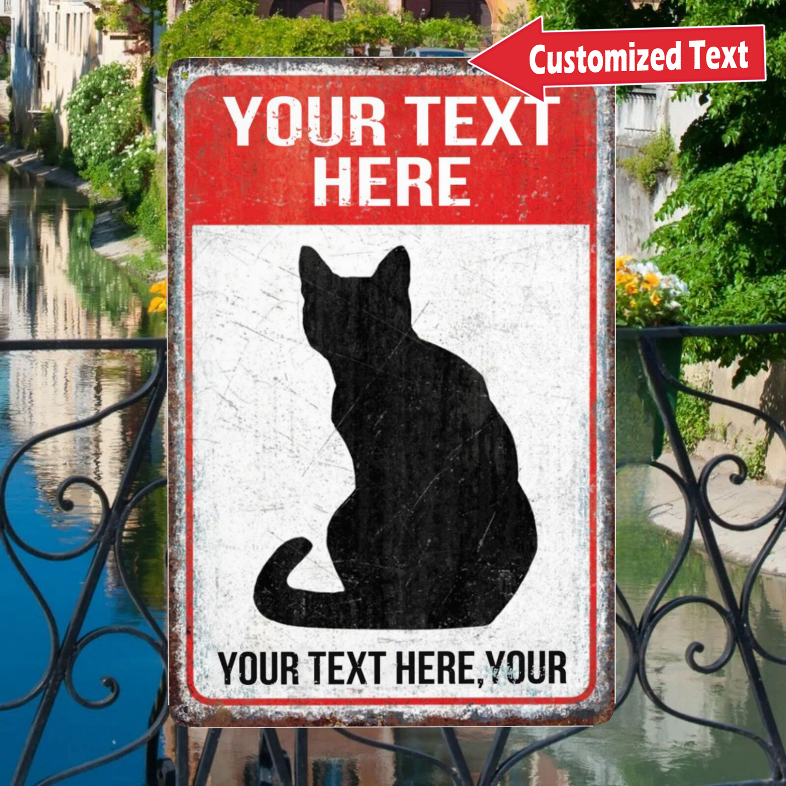 TEMU 1pc Vintage Aluminum Wall Sign - Customizable Cat Design With Personalized Text, Retro Metal Art For Home Bar, Garage, Bedroom Decor - 8x12 Inch