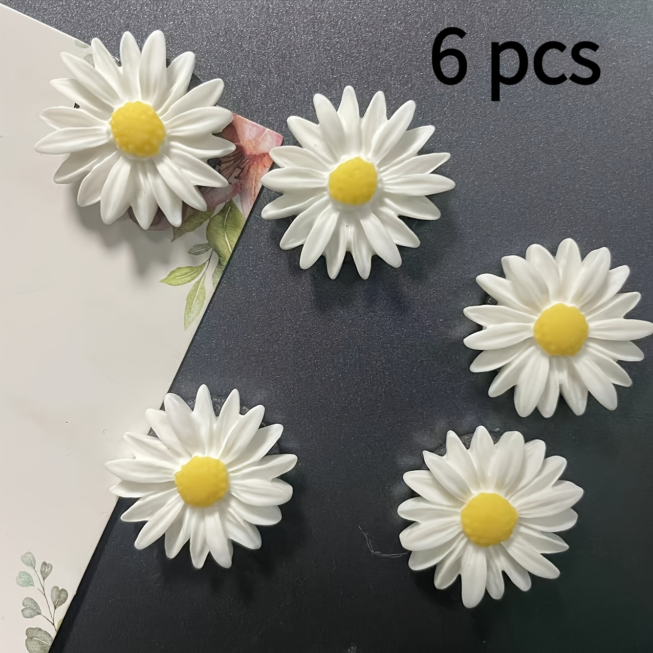 E-shop 6 Gänseblümchen-Kühlschrankmagnete - Ovale Magnete in weißem und gelbem Kunststoff, zum Organisieren zu Hause und im Büro, ideal für