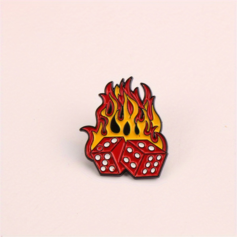Edgy Flame & Dice Enamel Pin - And Adventurous Fashion Accessory, Alloy Material, Parties And Casual Attire