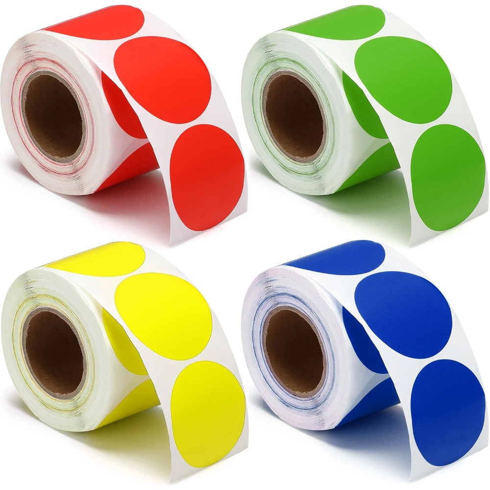 Image of 2000 Adhesive Round Dot Stickers, 1 Inch In Diameter, In 4 Different Colors For Organizing Inventory And Classifying Files