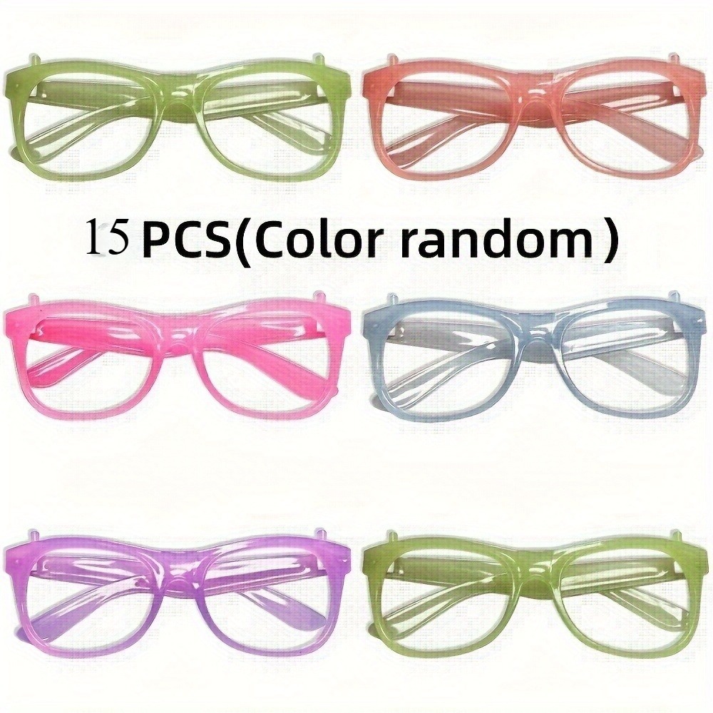 TEMU 15 Pairs Of -the-dark Party Glasses, Random Colors - Neon Green, Purple, Orange, Yellow, Red - No Lenses, Lightweight And Durable Plastic Frame,