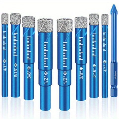 Juego de 9 brocas de diamante premium, herramientas versátiles para perforación precisa en porcelana, cerámica, vidrio, mármol y más