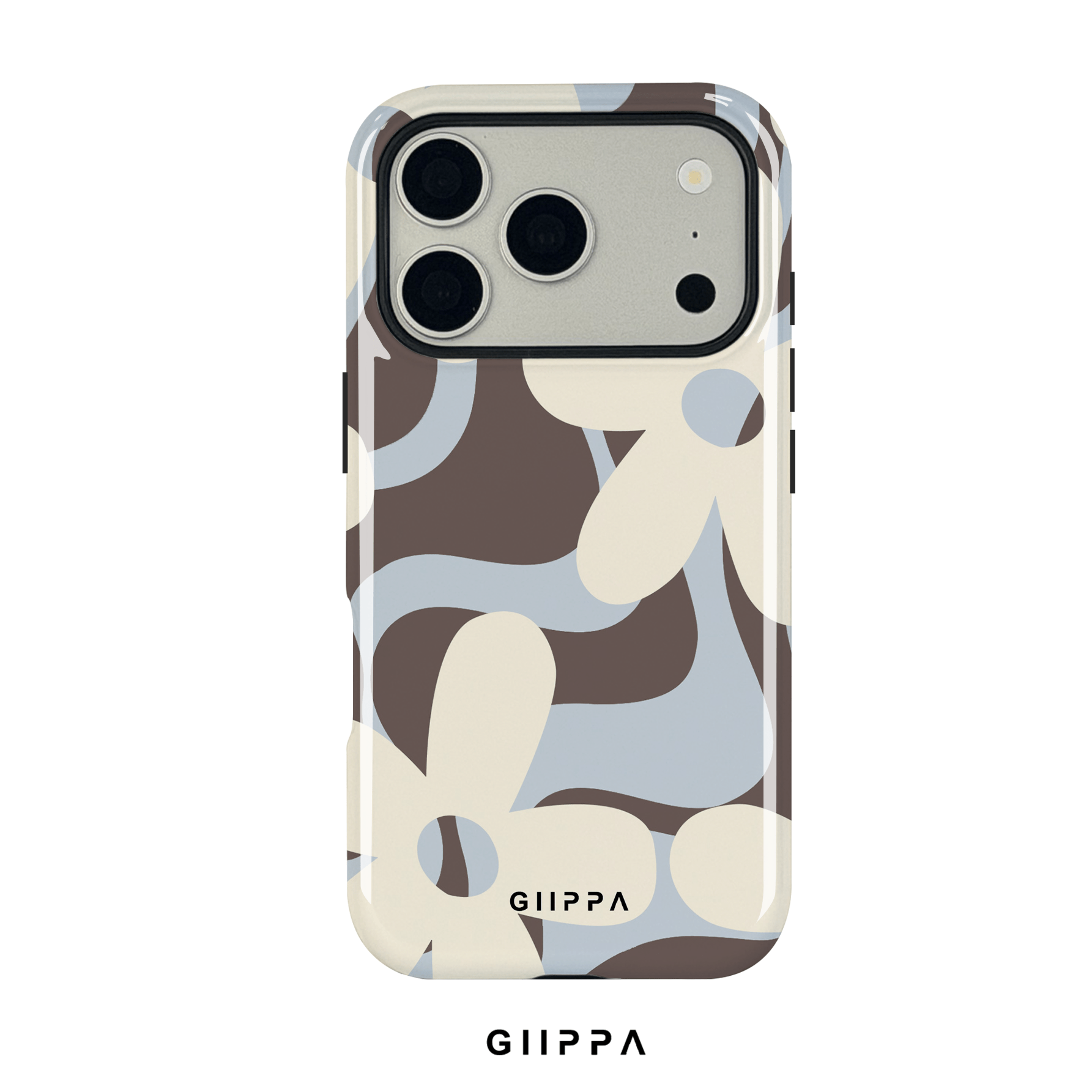 TEMU Phone Case - Gllppa Wildclan Light Grayish With Irregular Wavy Floral Patterns In Dark Brown Glossy Film Case/tough Dual Layered/superior