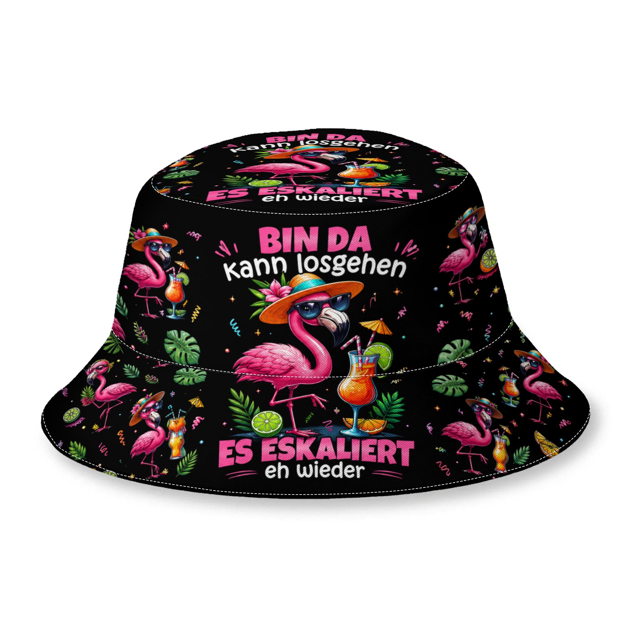 Image of Bin Da Kann Losgehen Es Escaliert Eh Flamingo Malle Bucket Hat For Teen Summer Travel Bob Hats For Outdoor Fisherman Hat Cap