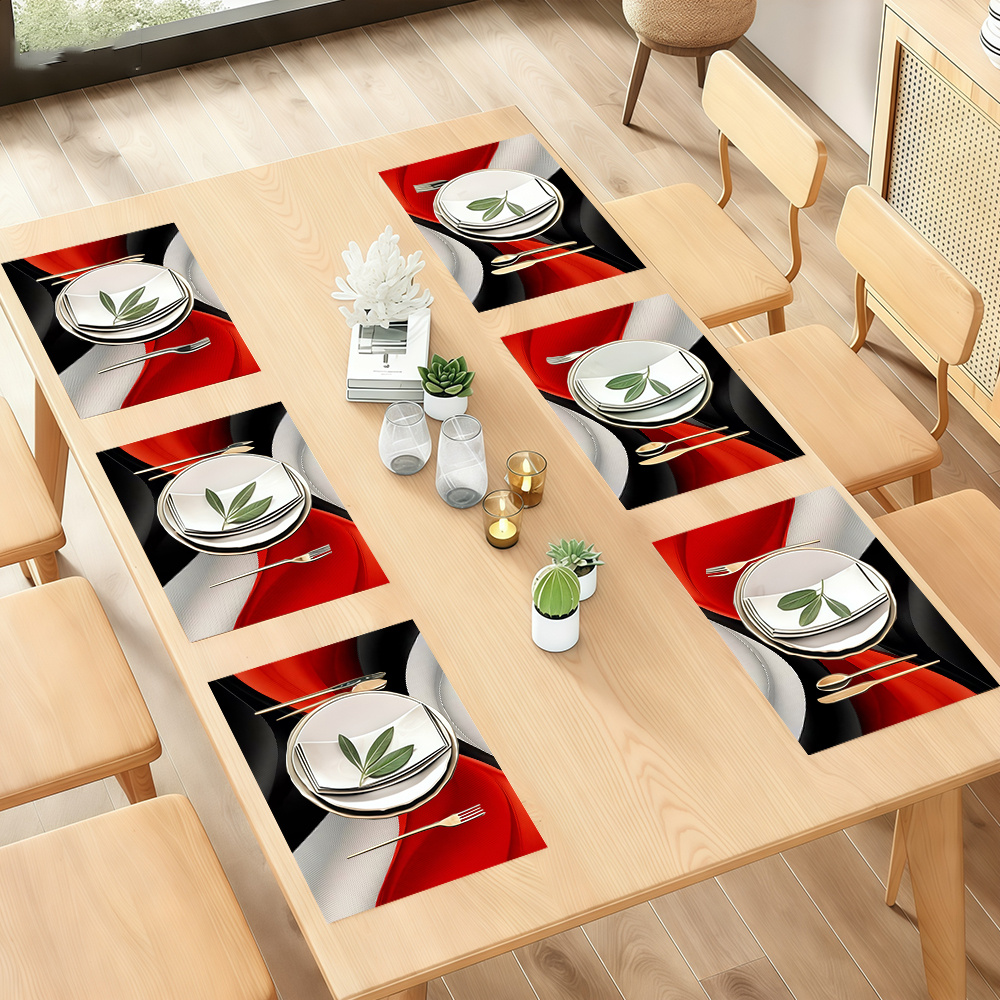 TEMU Lot de 4/6 sets de table géométriques pour cuisine et table à manger, sets de table minimalistes abstraits à rouges et noires, protège-tables