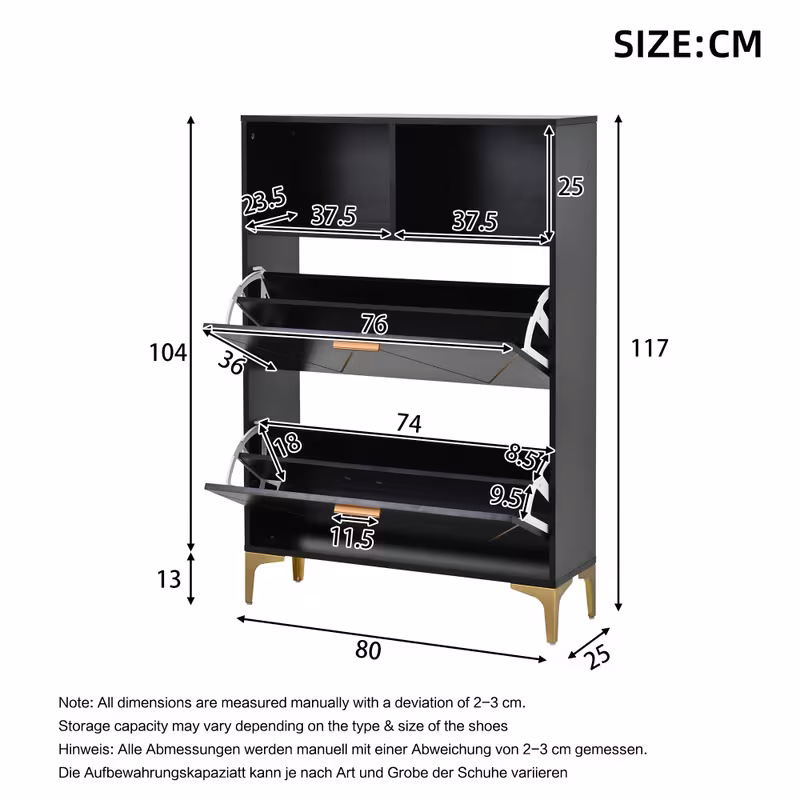 modern white black shoe cabinet hallway storage 4 door freestanding entryway organizer with 2 semi open shelves metal legs space saving 80x25x117cm 31 5 x9 84 x46 heavy duty non wood cabinet for living room wardrobe 1
