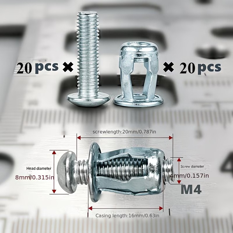 TEMU Lot de 40 attaches robustes creuses en fer et aluminium (20 boulons + 20 écrous). Conçues pour fonctionner avec les chevilles à vis pétales, les