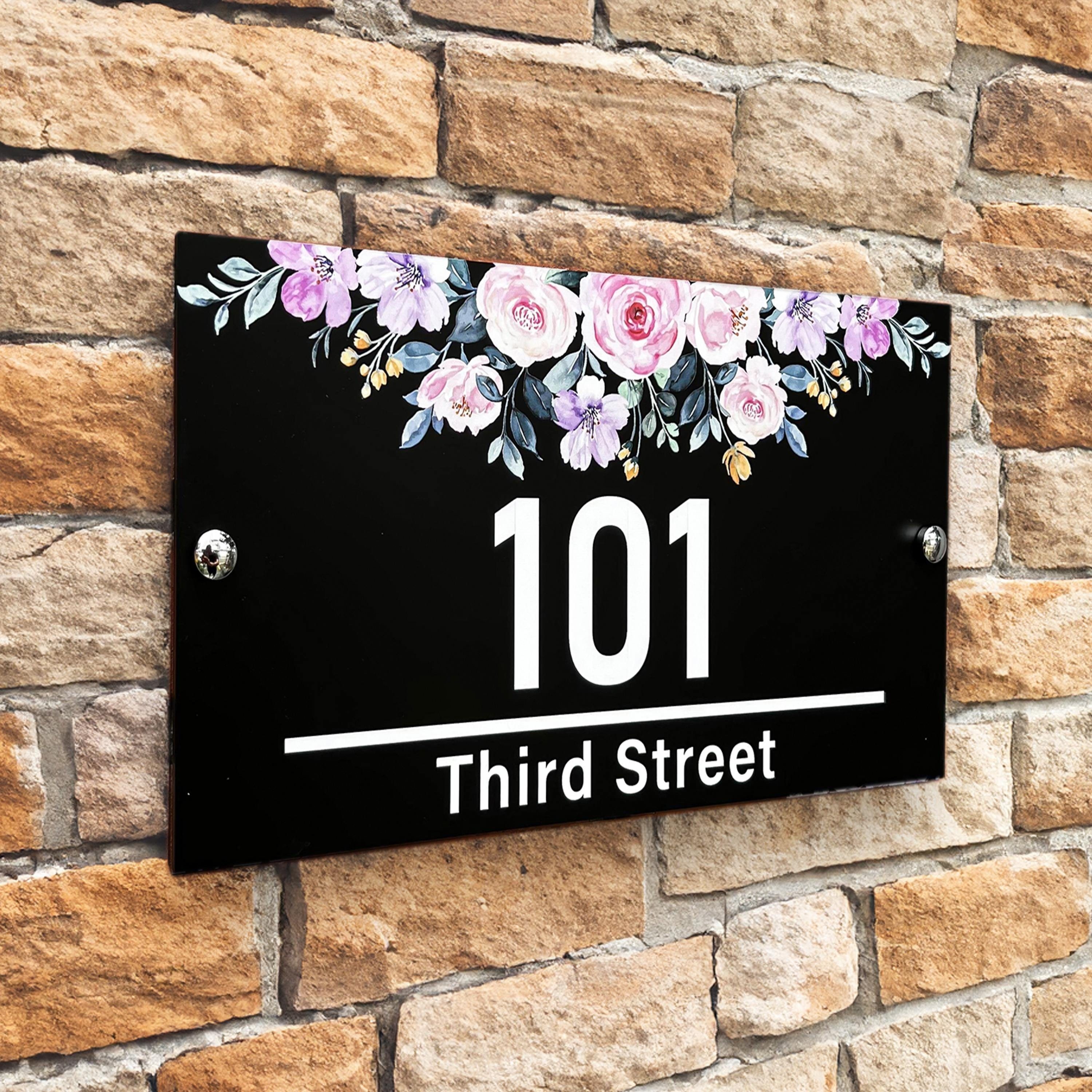 

Elegant Acrylic Floral House Number Sign - Wall Mount, No Battery Required, Customizable Street Address Plaque For Home Decoration, Personalized Gift