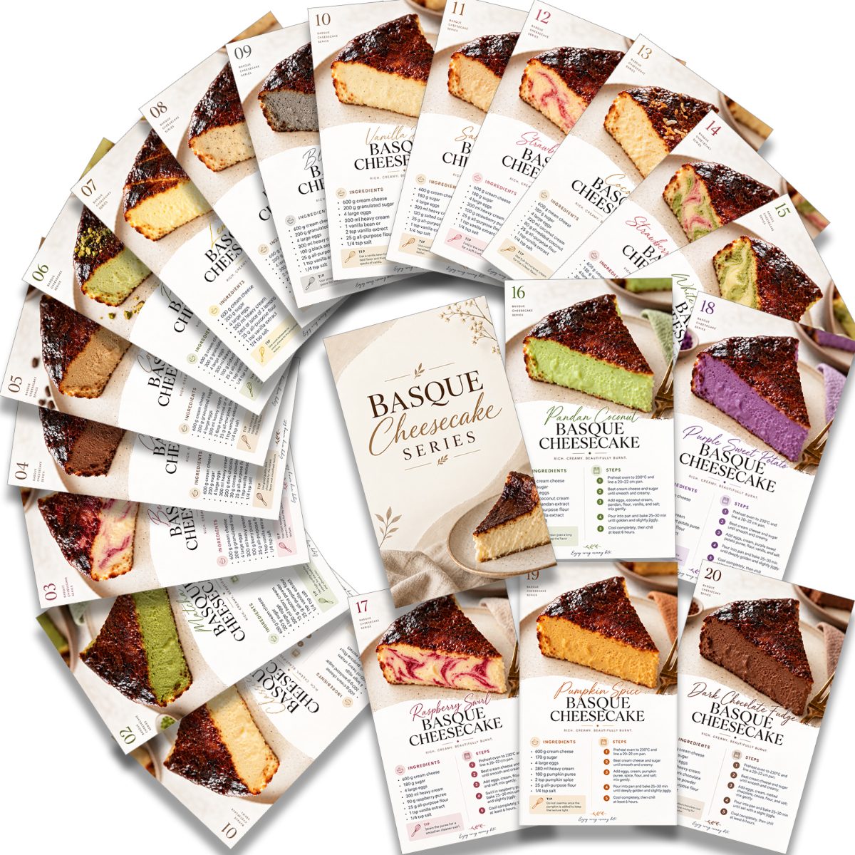 TEMU 20 Cheesecake Recipe Cards, Classic Burnt Cheesecake And Creative Flavor Recipes, Easy Guide, Dessert Ideas And Kitchen Gift For Cheesecake