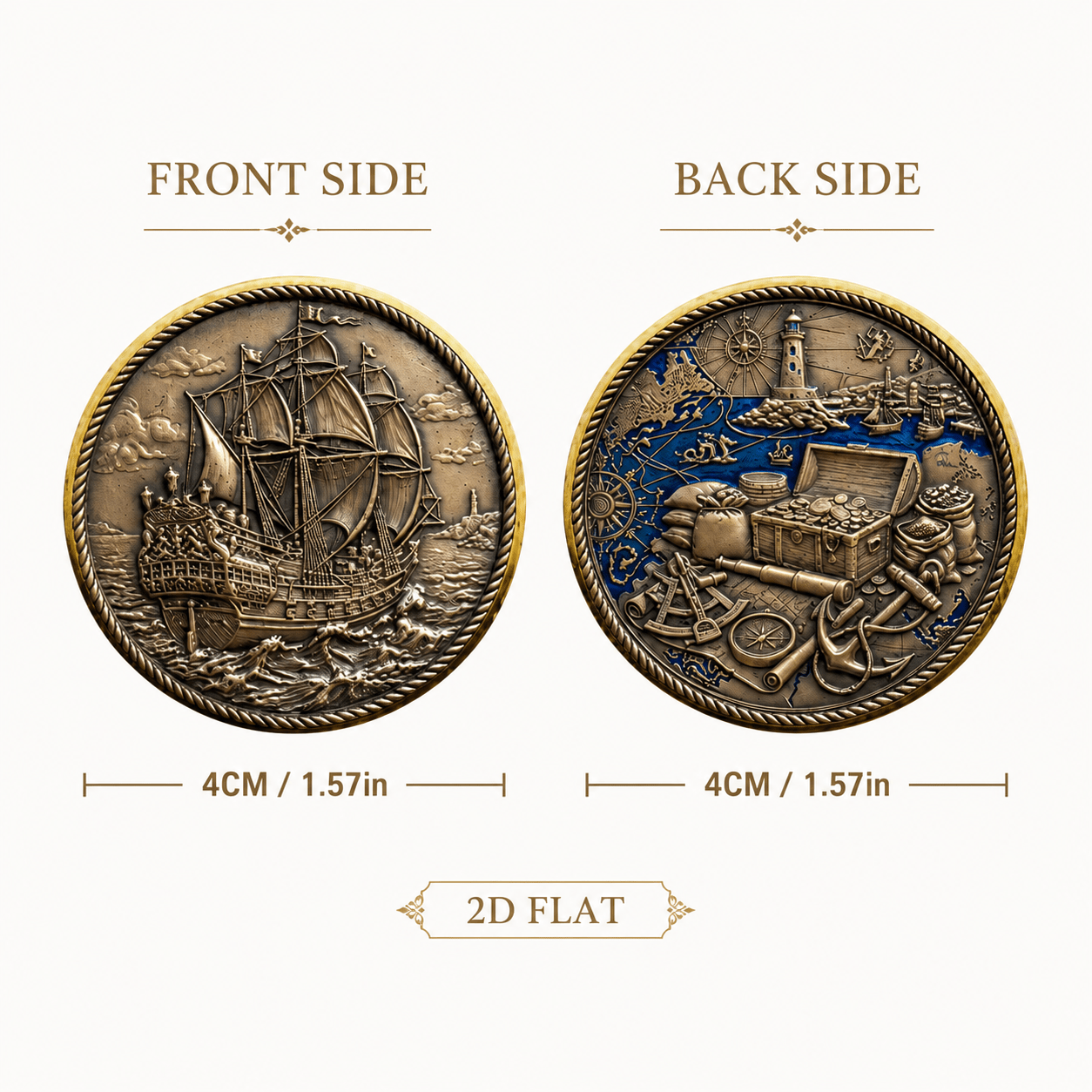 TEMU Replica Coin 1pc, 2d Flat, Maritime Treasure Commemorative Coin, Collectible Coin, Featuring Patterns Of An Exploration Ship And , A Symbol Of