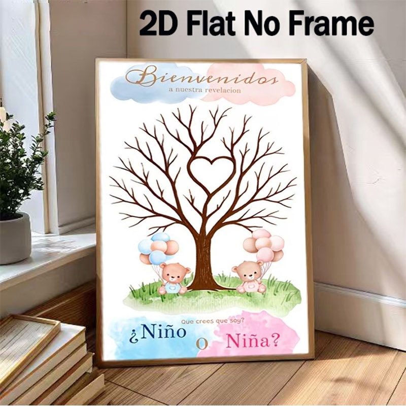 TEMU Póster de vertical sin , 1 pieza, 2D - de revelación de género adecuada para baby showers, decoración, diseño de oso de peluche y árbol con ,