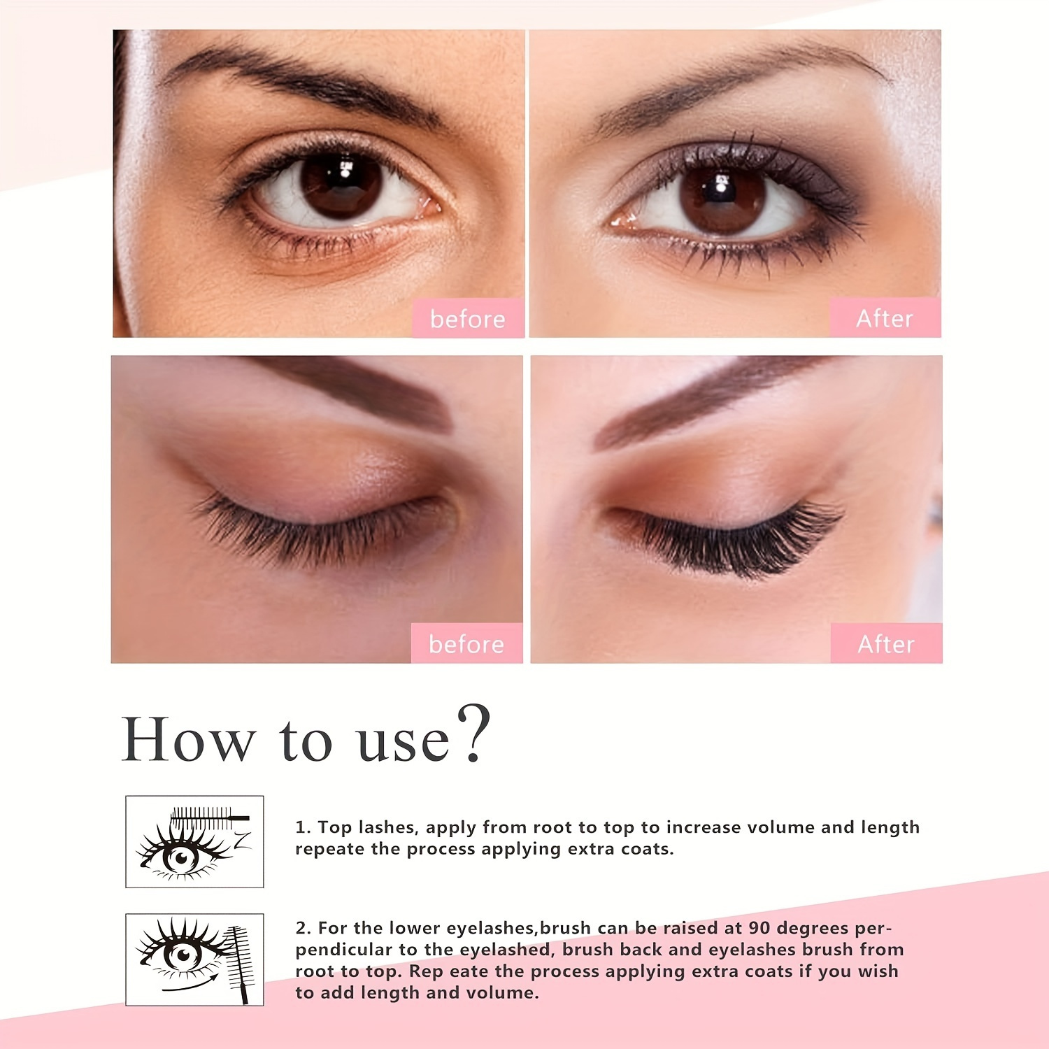 Set of 2 Black 5D Maximum Volume Mascara for Long-Lasting, Curl-Enhancing, Smudge-Proof Eye Makeup