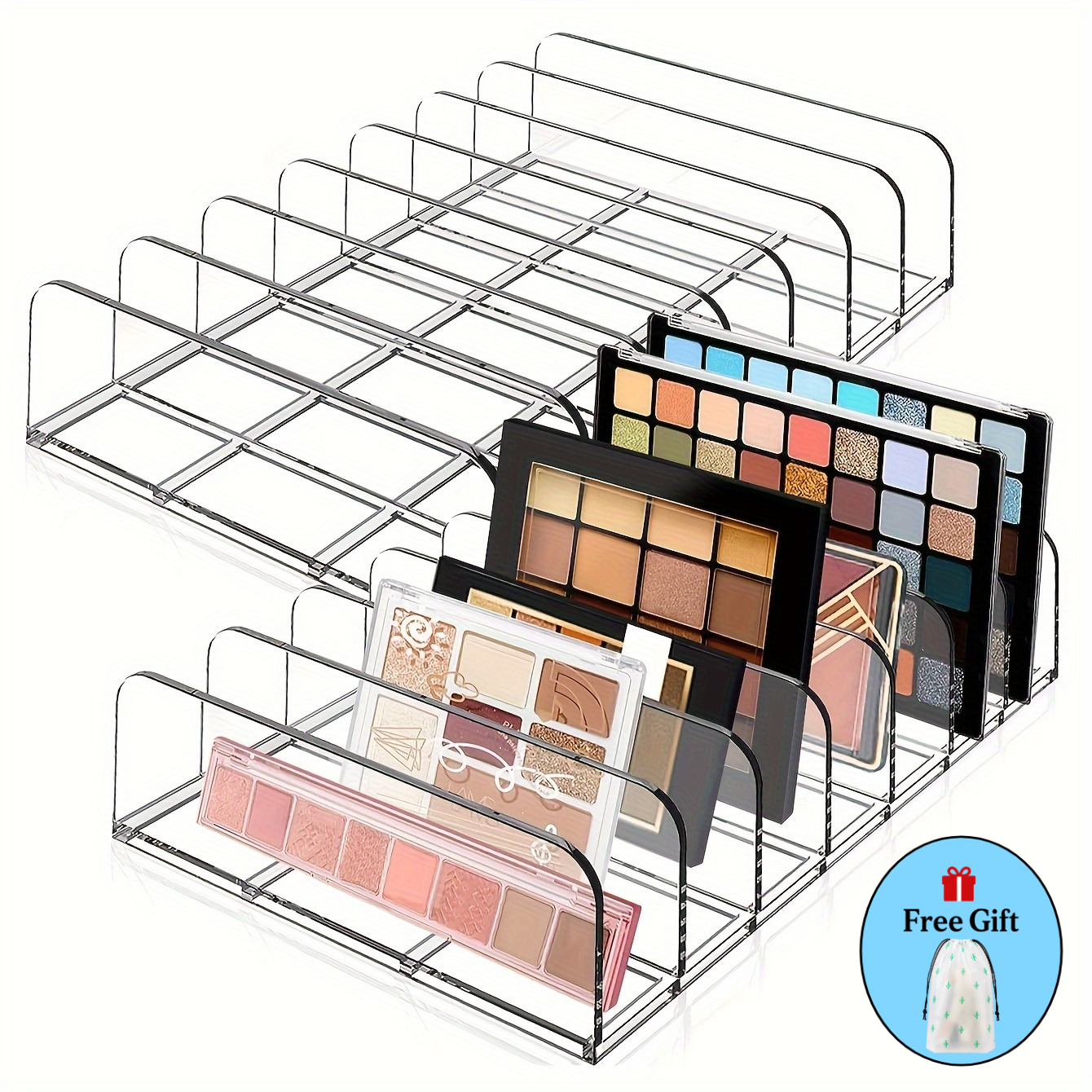 TEMU 1pc Storage Rack And 1pc Cactus Storage Bag, Wavy Partition Plastic Makeup Plate Organizer, Desktop Cosmetic Storage Rack, Lightweight And No