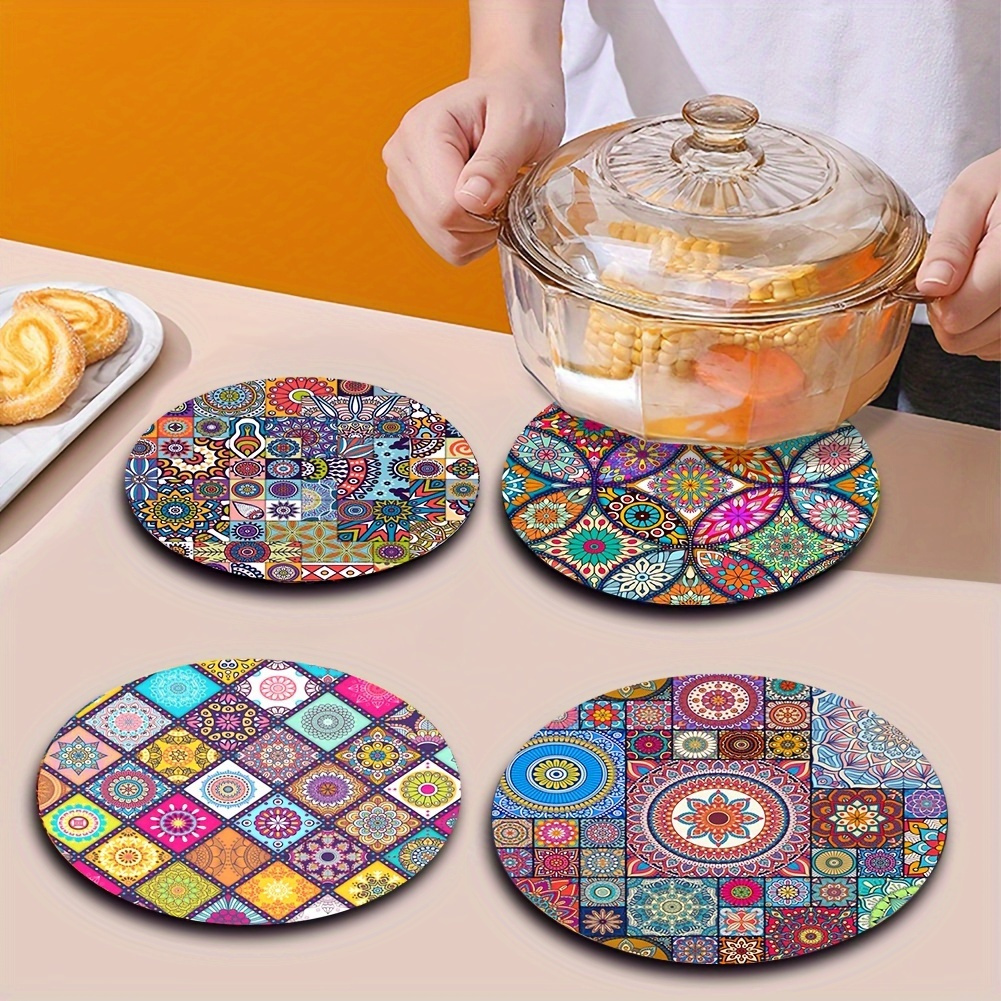 

4pcs Mandala Wooden Placemat-, Heat-resistant, Non-slip And Easy To Clean- For Home, Office, Party And Festival