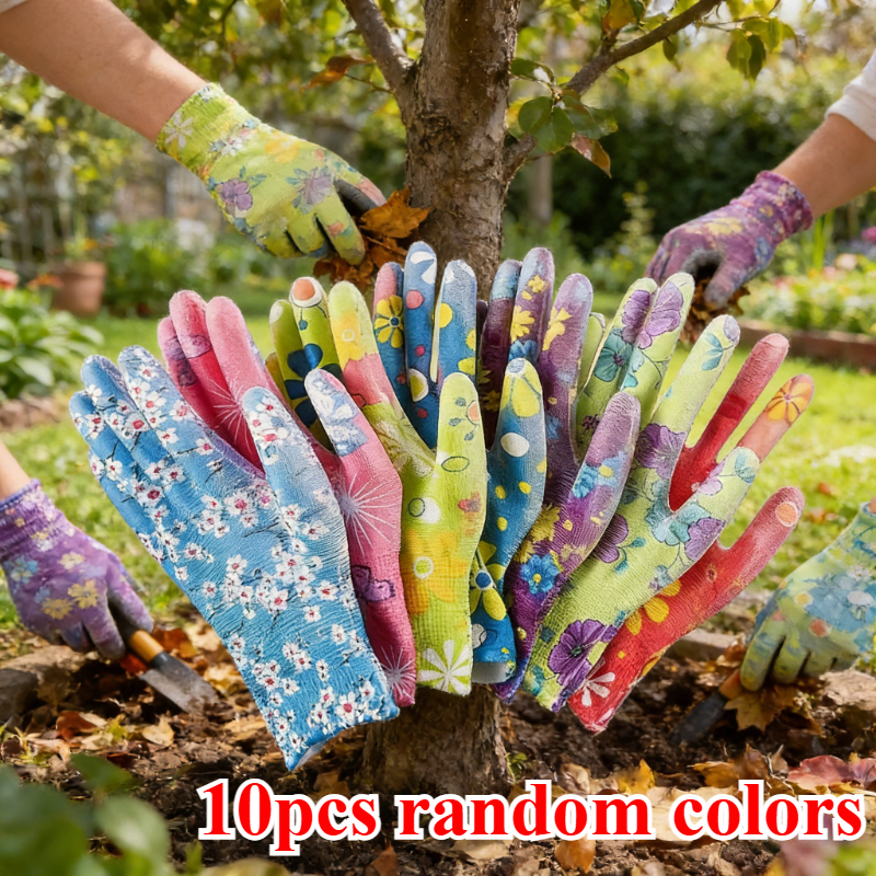 E-shop 10 Stück Damenhandschuhe, atmungsaktive Ganzjahres-Nylongloven, multifunktionale bedruckte Handschuhe, Reinigungshandschuhe, Einheitsgröße,