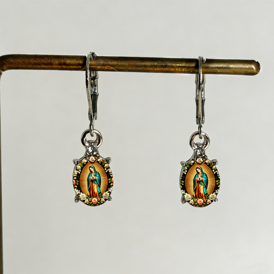 TEMU Unique Earrings Featuring A , Perfect For Religious Occasions And Everyday Wear. Floral Oval Earrings Make For Christmas, Valentine's Day, And
