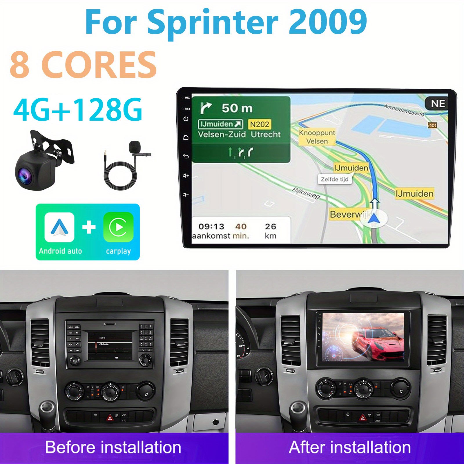 Image of 2g+32g Carplay For Sprinter 2009, Car .1 Inch 8 Cores Touch Screen Auto Gps Navigation Dsp B/ T Fm Wifi Backup Camera Mic, Car Dvd Player, Without Battery