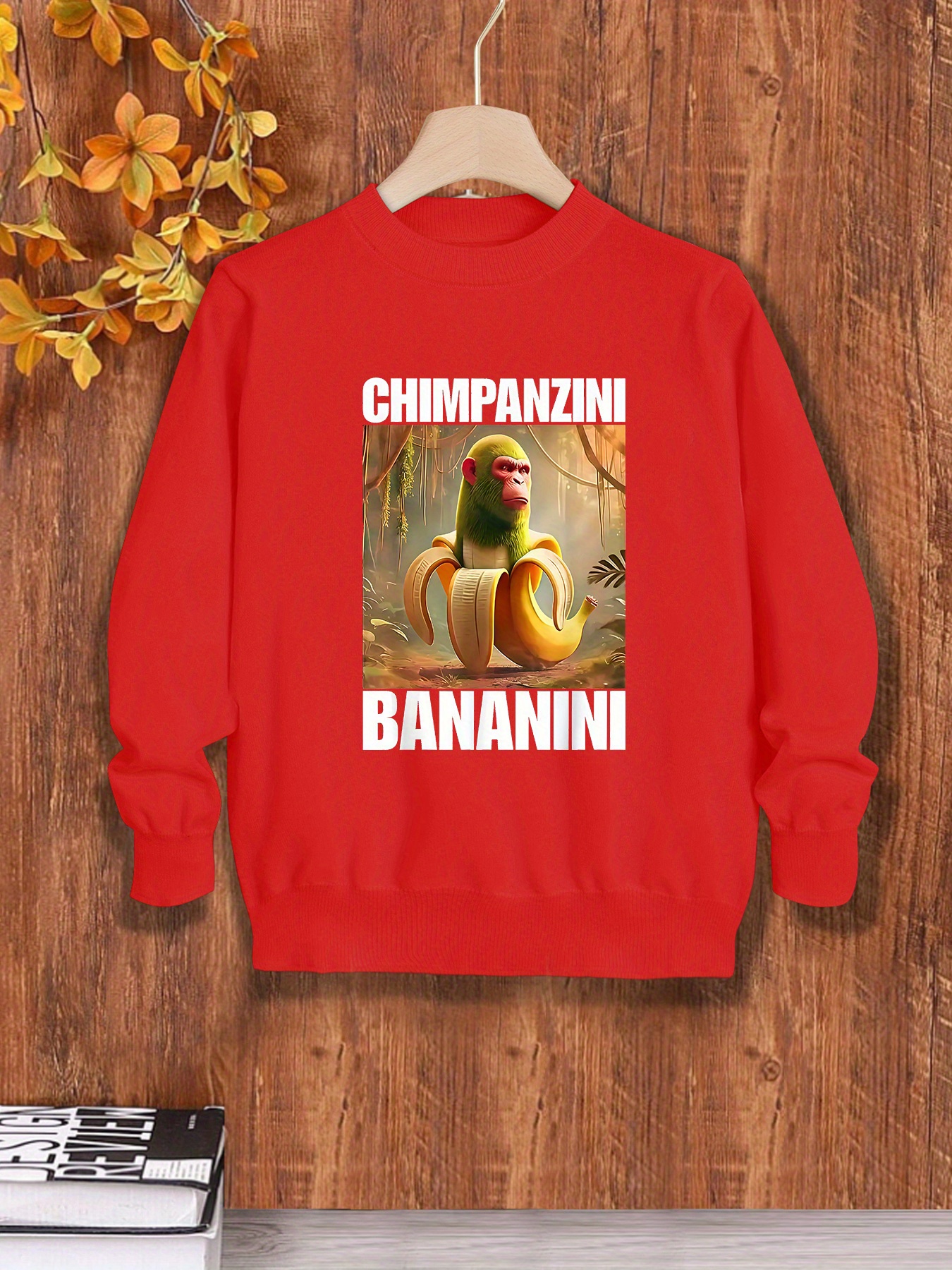 Italian Brainrot 'unny Chimpanzee Banana Italian Text Graphic Sweater  Soft Stretchy Knit Pullover, Machine Washable Winter Warm Round Neck Sweater