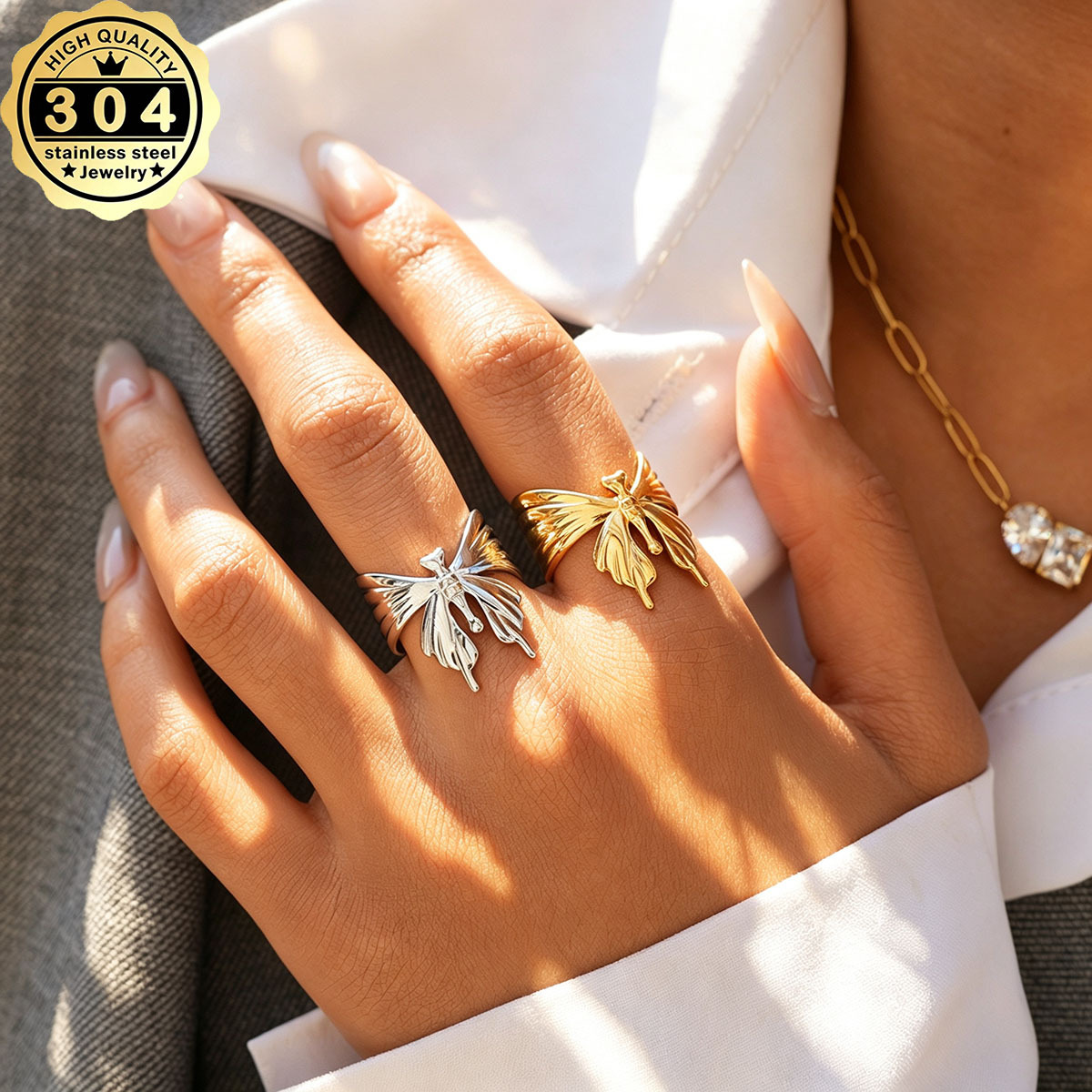 Vintage Sculptural Butterfly Statement Ring, Adjustable