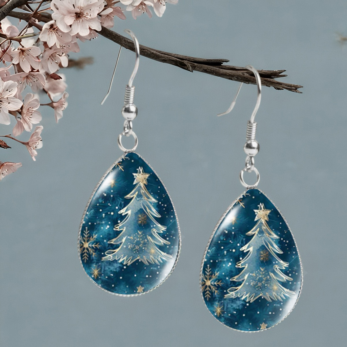 TEMU Une paire de boucles d'oreilles avec sapin de Noël d'hiver et de neige, bijoux unisexes élégants et , adaptés pour les fêtes décontractées, les