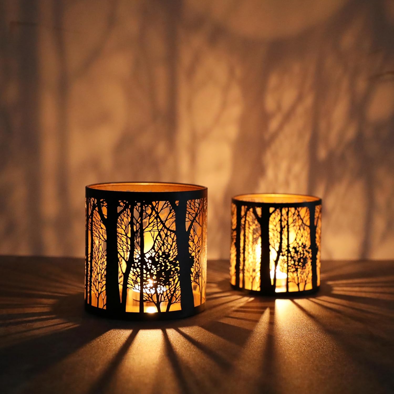 TEMU 2pcs Set Life Tree Hollow Candle Holder Thanksgiving/halloween/christmas Decoration Size Set No Electricity Needed Candle Not Included Home