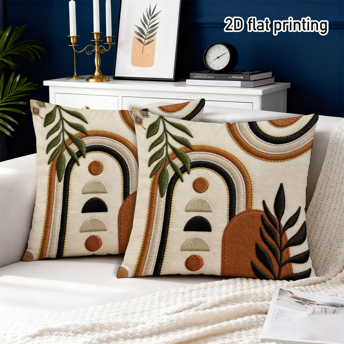 TEMU Lot de 2 housses de coussin bohèmes pour canapé moderne et chambre douillette - rétro , taies d'oreiller bohèmes abstraites et géométriques avec