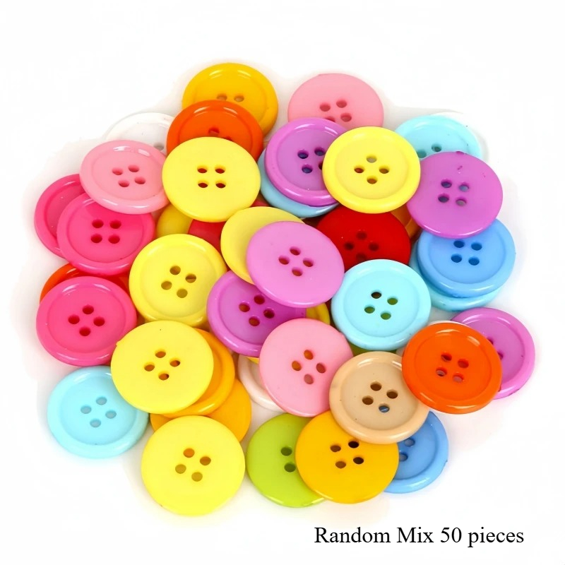 TEMU Lot de 50 boutons ronds multicolores aléatoires de 20 mm à 4 trous en résine plastique pour loisirs créatifs, scrapbooking, décoration