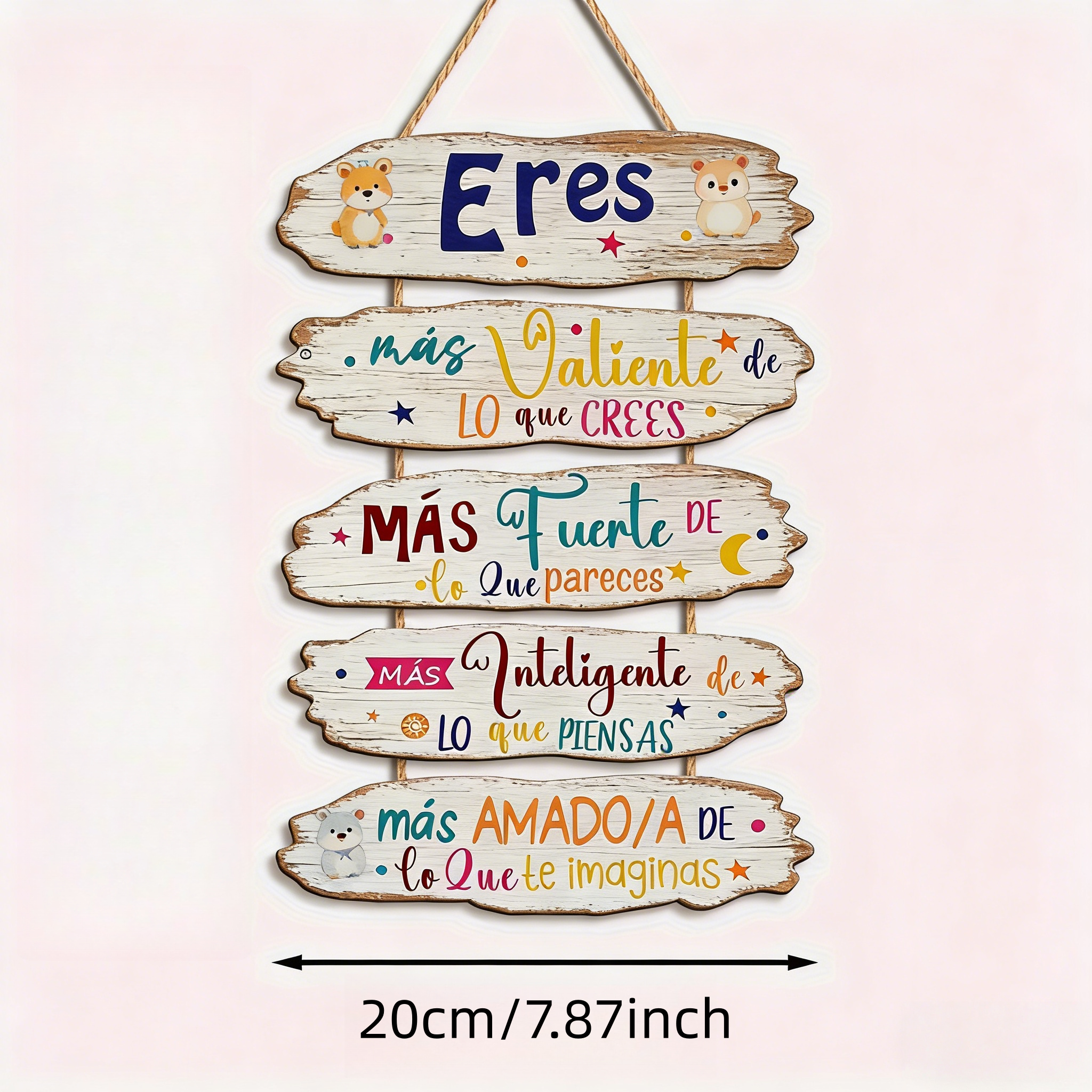 TEMU 2D - Decoración – Placa de Madera Española 2D " Más , Más Fuerte, Más Inteligente y Más " – de Pared de Afirmación con Accents de Oso y Estrella