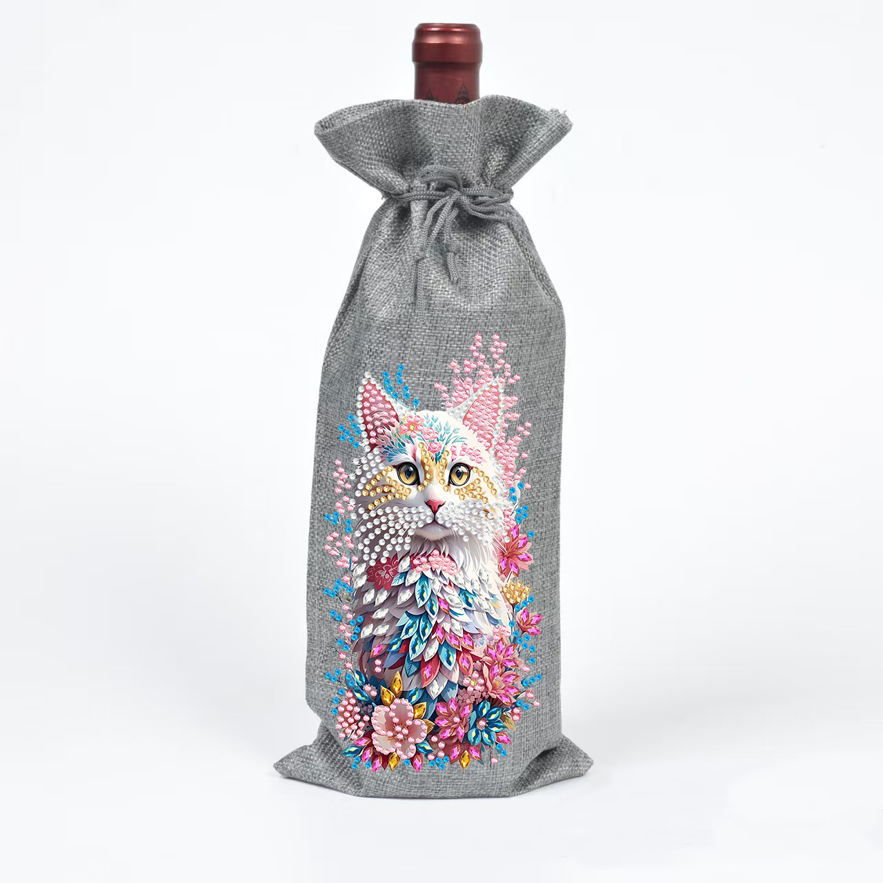 TEMU Ensemble sac à vin 1 pièce pour peinture diamant 5D, style motif chat, sac décoratif pour et champagne, kit de peinture diamant, kit de numéros