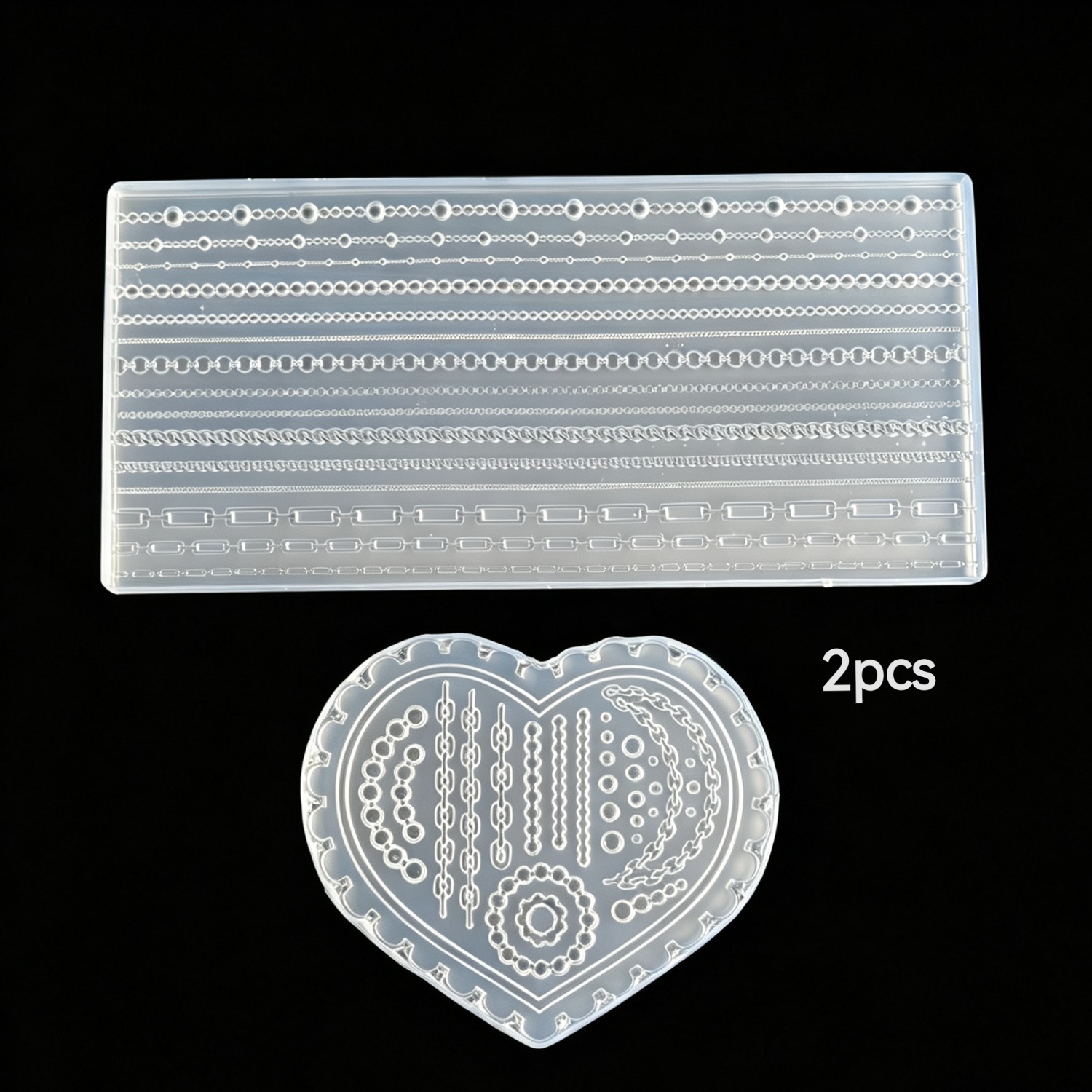 TEMU 2pcs Vintage Chain Nail Silicone Mold Kit, Rectangle And Heart Shape Mini Jewelry Link Resin Molds, 3d Bead Chain Casting Molds For Handmade