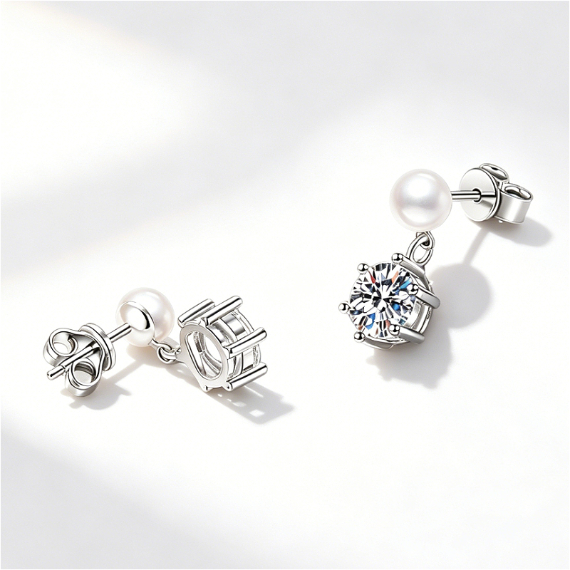 Classic Six-Claw Moissanite Stud Earrings, 1 Carat Each