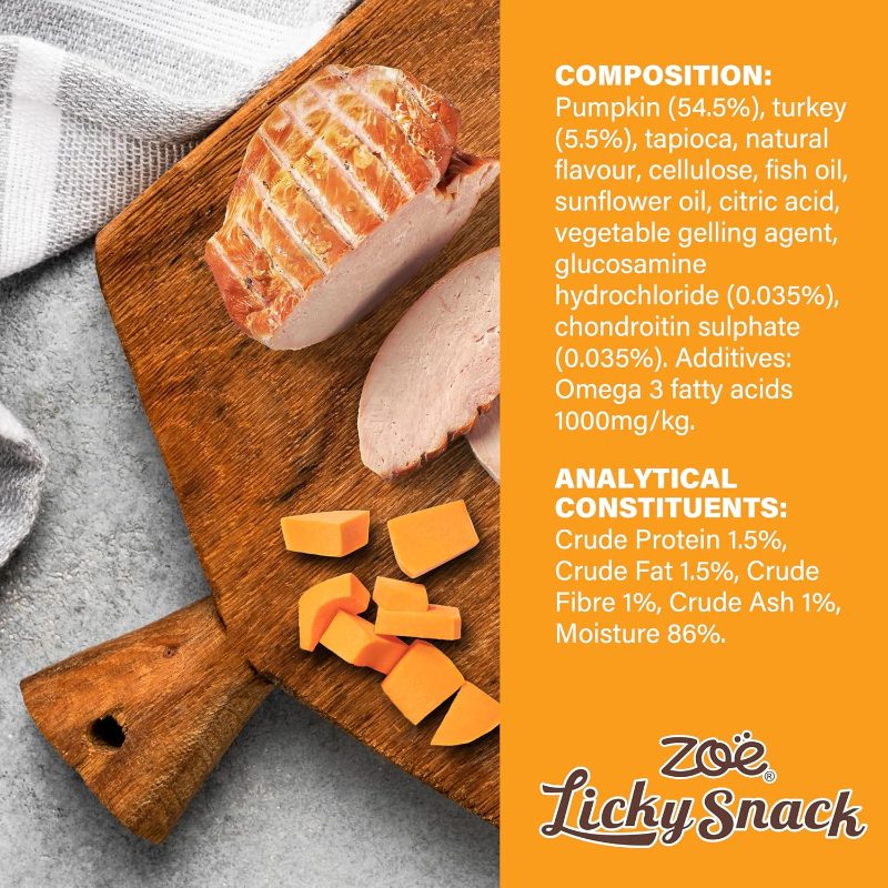 dog wet treats in resealable pouch, pumpkin and turkey flavor,  -3  ,   sensitive stomachs, 85g single serving Product details 6