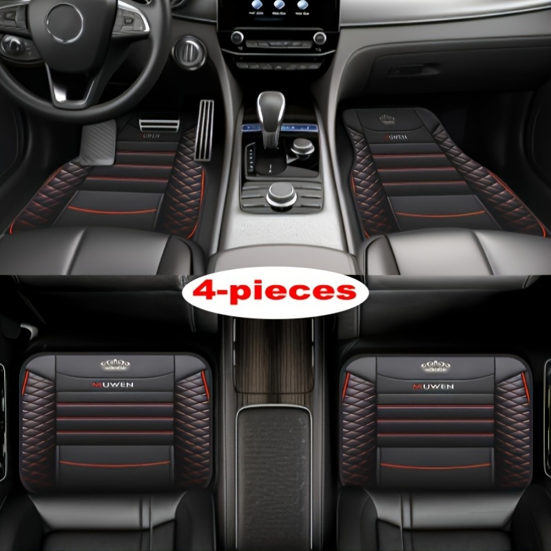 TEMU Applicable To All Car Models, 4pcs Black And Pattern On Board Non-slip Mat, Car Foot Mat With Non-slip Base, Easy To Clean Car Interior Design