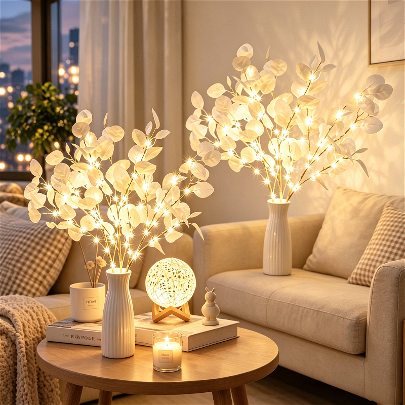 TEMU 2pcs Leaf Twig Lights, Realistic Branch Decorative Lamps, Indoor String Lights For Bedroom Headboard And Desktop Decoration, Ideal For Weddings,